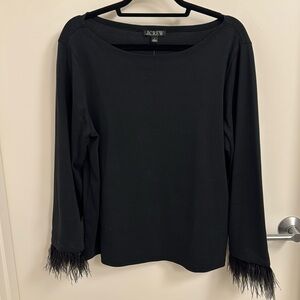 J. Crew Women's Black Feather Trim Top